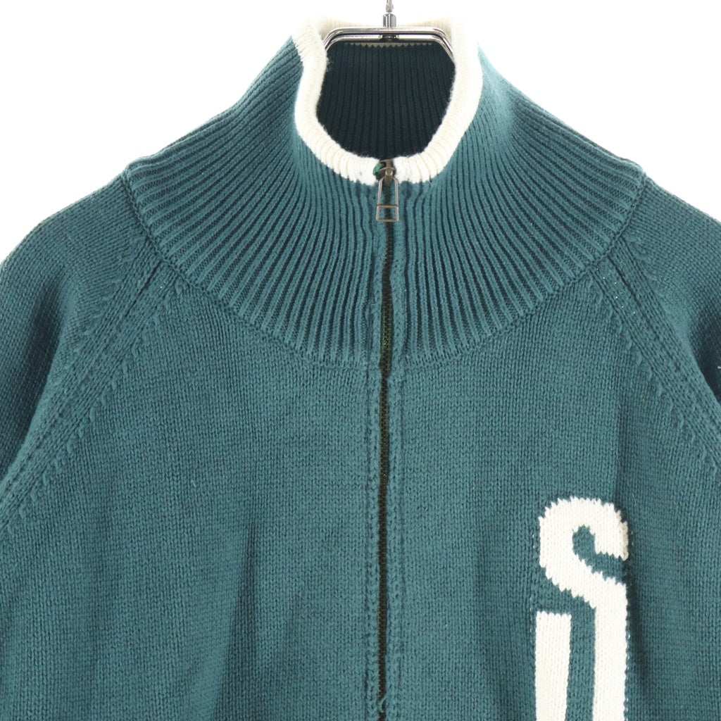 anachronorm(アナクローム) INITIAL DRIVERS KNIT イニシャルエンブロイダリー ジップアップ ドライバーズニット グリーン AN322