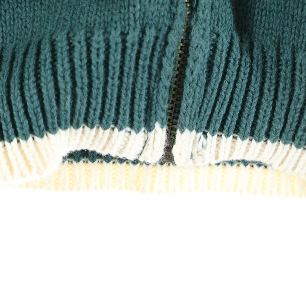 anachronorm(アナクローム) INITIAL DRIVERS KNIT イニシャルエンブロイダリー ジップアップ ドライバーズニット グリーン AN322