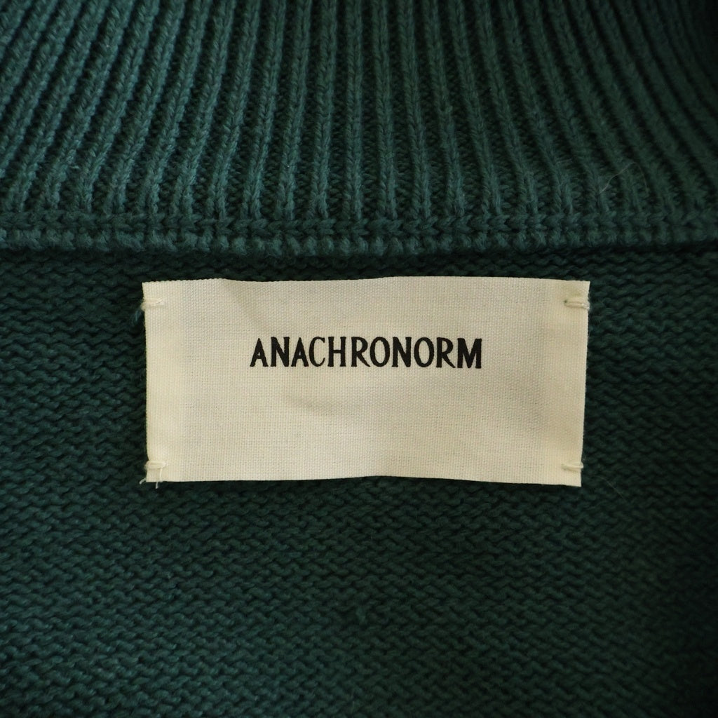 anachronorm(アナクローム) INITIAL DRIVERS KNIT イニシャルエンブロイダリー ジップアップ ドライバーズニット グリーン AN322
