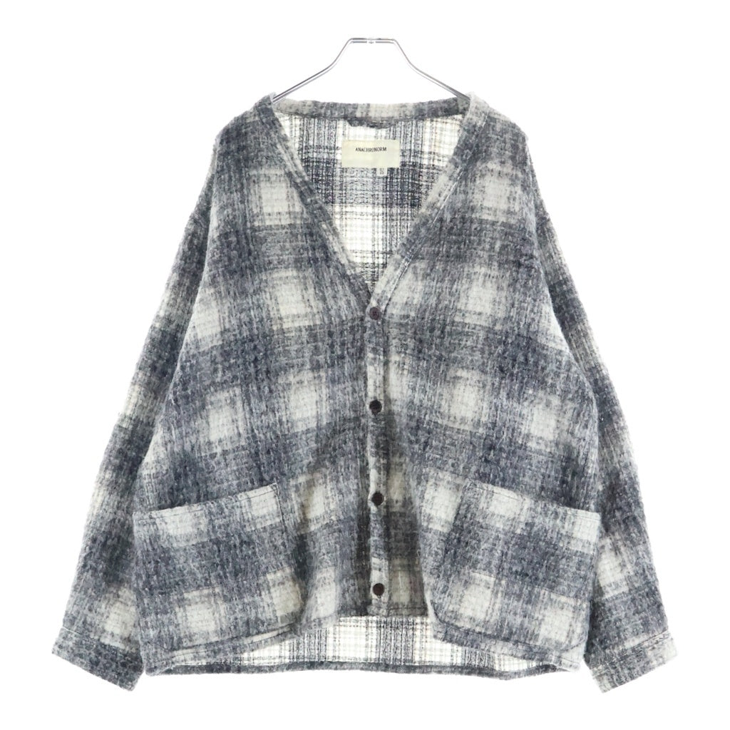 anachronorm(アナクローム) MOHAIR LIKE CARDIGAN モヘアライク チェック カーディガン セーター ニット グレー AN200