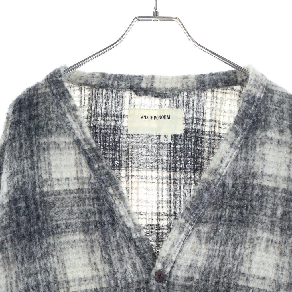 anachronorm(アナクローム) MOHAIR LIKE CARDIGAN モヘアライク チェック カーディガン セーター ニット グレー AN200