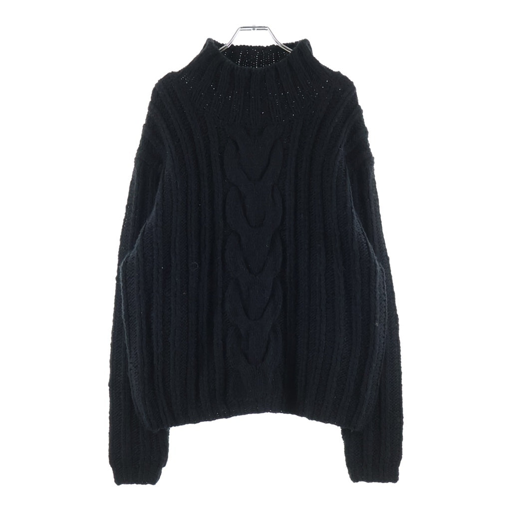 anachronorm(アナクローム) Rib Highneck Sweater ローゲージ リブハイネック ケーブルニットスウェット セーター ブラック ANA241