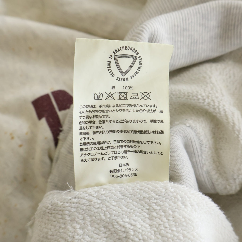 anachronorm(アナクローム) COLLEGE SIDE LIB SWEAT カレッジ サイドリブ クルーネックスウェットシャツ トレーナー グレー