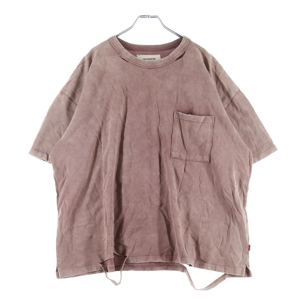 anachronorm(アナクローム) MOSS STITCH DAMAGED POCKET S/S T-S モススティッチ ダメージ加工 クルーネック半袖ポケットTシャツ カットソー ピンク AN353-D