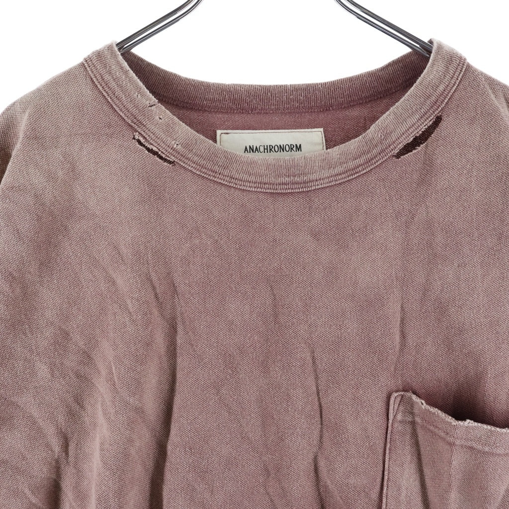 anachronorm(アナクローム) MOSS STITCH DAMAGED POCKET S/S T-S モススティッチ ダメージ加工 クルーネック半袖ポケットTシャツ カットソー ピンク AN353-D