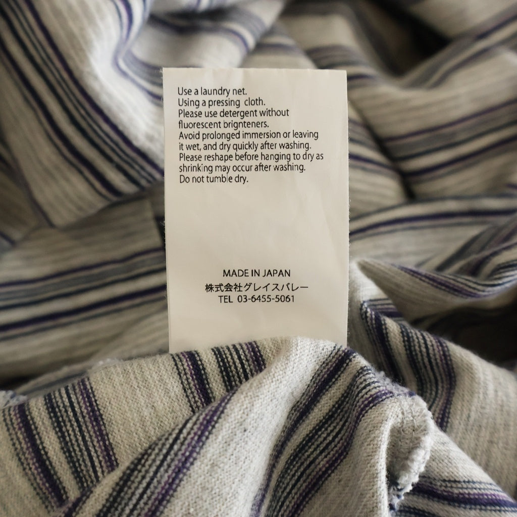 PWA(プア) STRIPED PIPING L/S TEE ストライプ パイピング クルーネック長袖Tシャツ カットソー グレー P09C011-CS02
