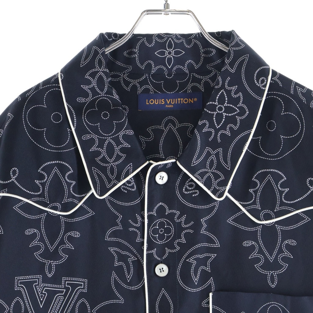 LOUIS VUITTON(ルイヴィトン) 24AW モノグラムプリントデザイン 胸ポケット シルク 長袖シャツ ブラック RM242M MRR HRS80W