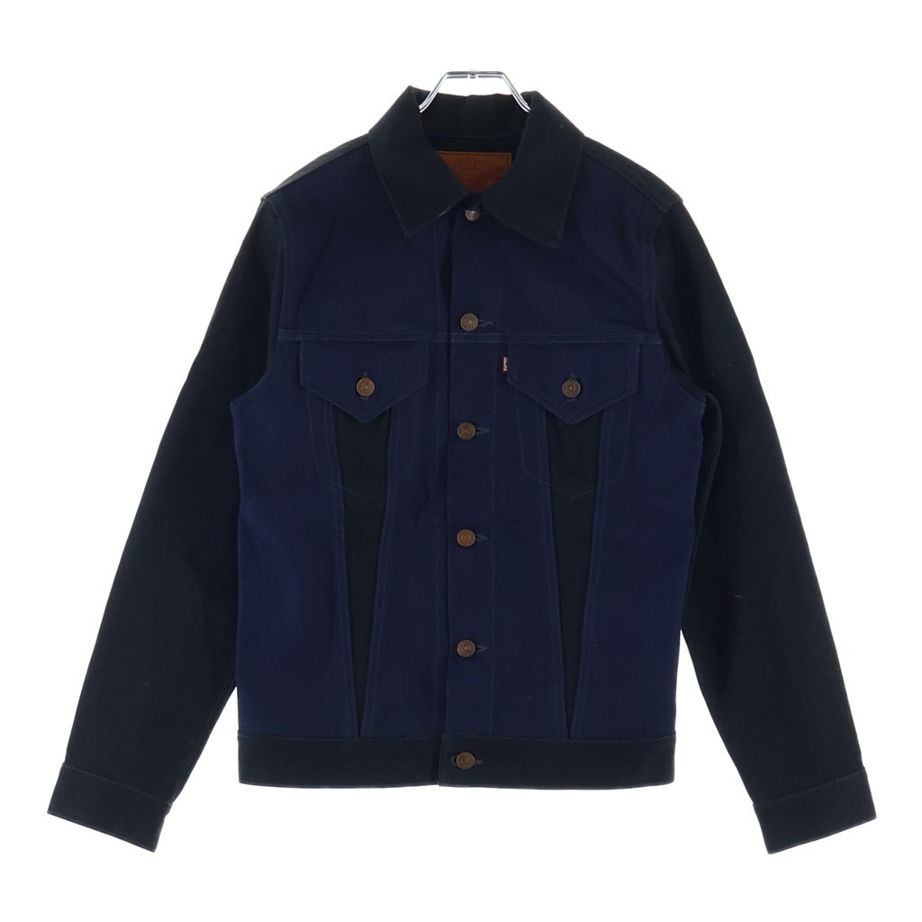 NO BRAND(ノーブランド) DELUXEWARE EMB TRACKER JACKET FOR KI ロゴエンブロイダリー デニム トラッカージャケット Gジャン ブラック/ブルー S403E