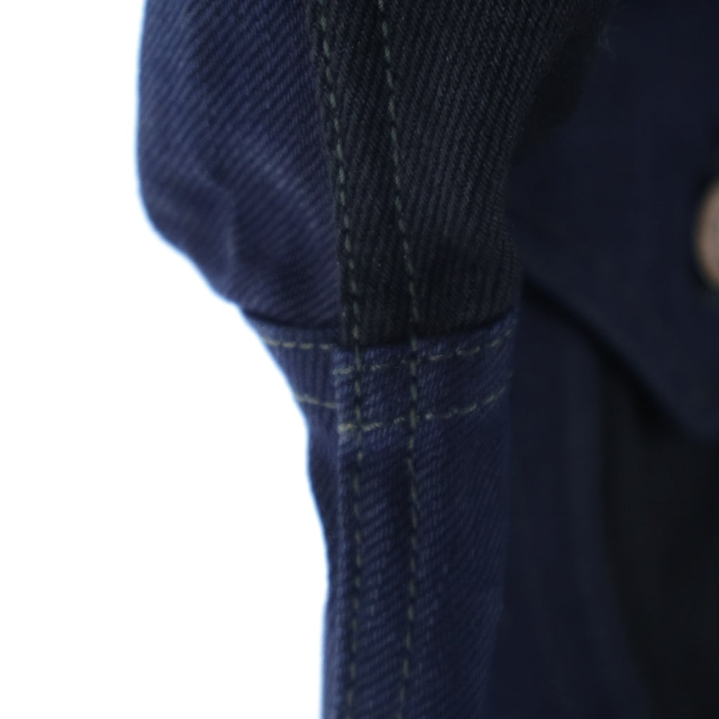 NO BRAND(ノーブランド) DELUXEWARE EMB TRACKER JACKET FOR KI ロゴエンブロイダリー デニム トラッカージャケット Gジャン ブラック/ブルー S403E