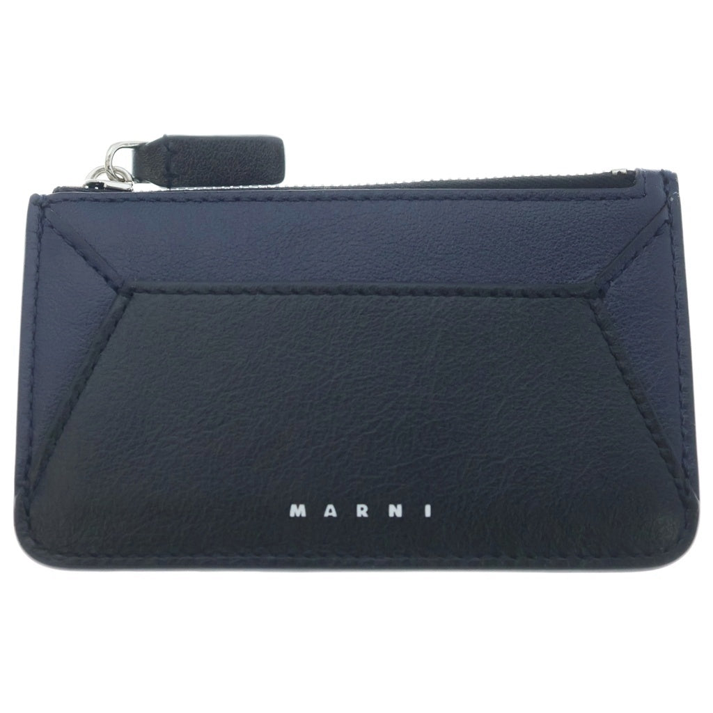 MARNI(マルニ) ZIPPED WALLET レザー 切り替え ミニウォレット フラグメントケース ブラック/ネイビー PFMI0053U0
