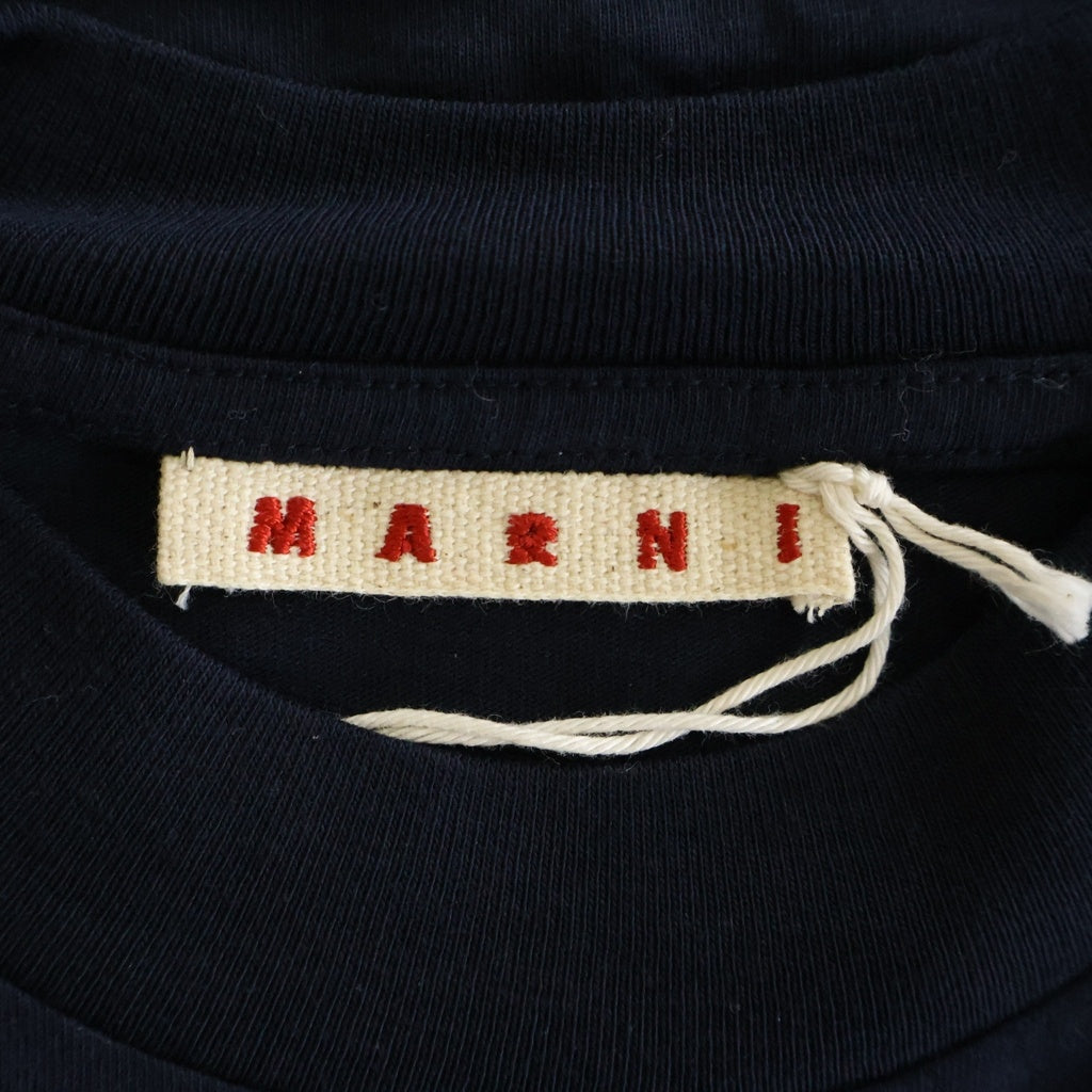 MARNI(マルニ) コットン ロゴエンブロイダリー クルーネック半袖Tシャツ カットソー ネイビー HUMU0223EX UTCZ68