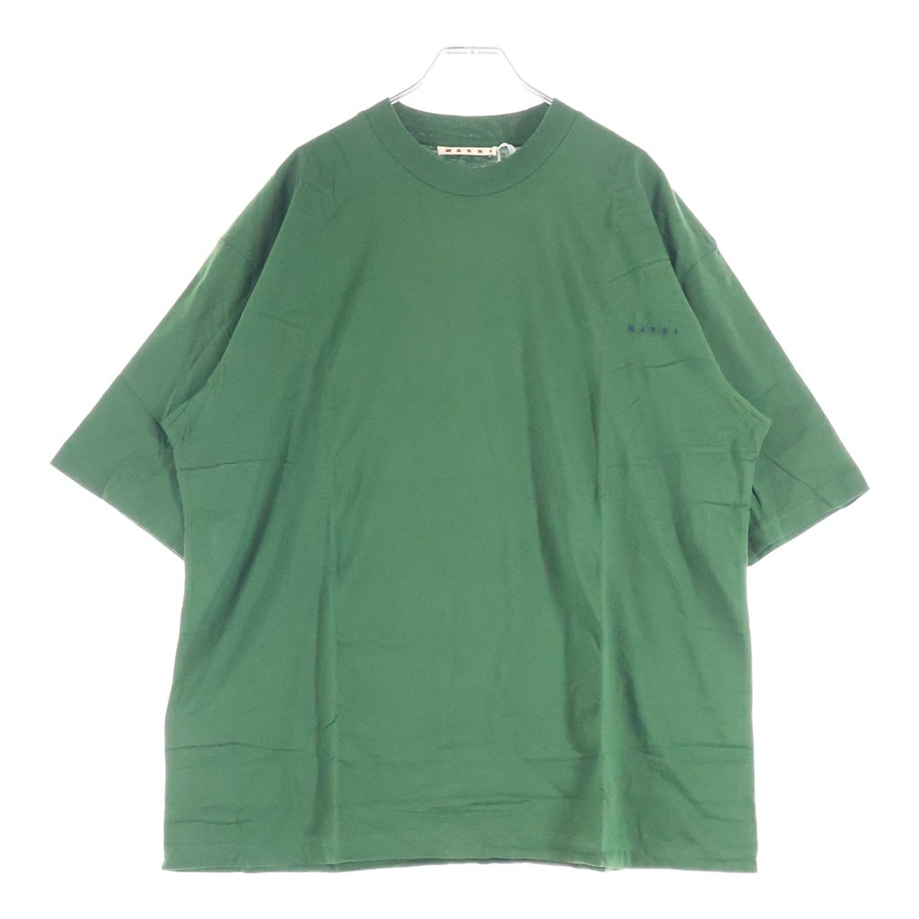 MARNI(マルニ) コットン ロゴエンブロイダリー クルーネック半袖Tシャツ カットソー グリーン HUMU0223EX UTCZ68