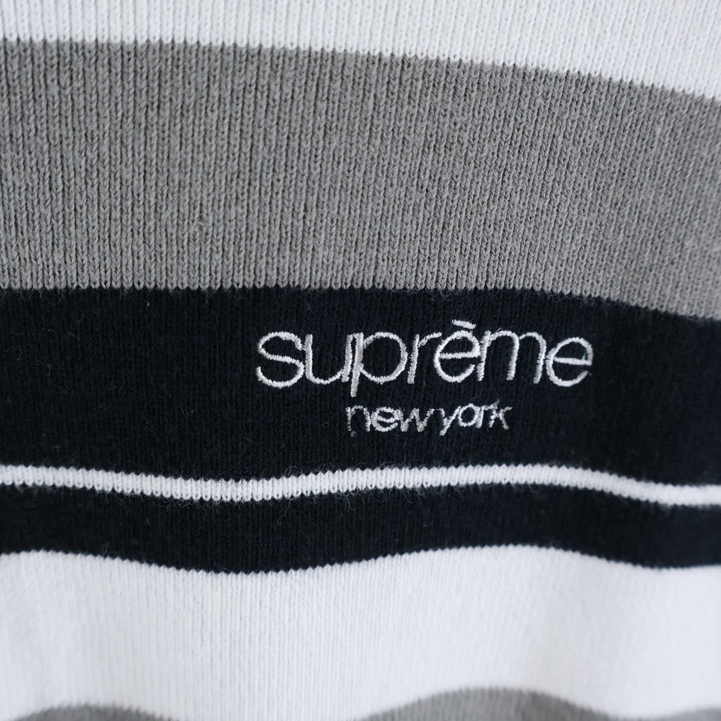 SUPREME(シュプリーム) 24AW Stripe Zip L/S Polo ストライプ ハーフジップ 長袖ポロシャツ ブラック/グレー/ホワイト