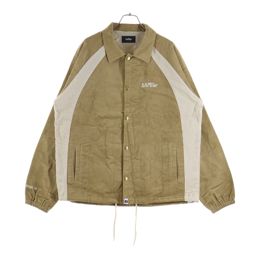 SAPEur(サプール) 24SS CORDUROY TRACK COACH JACKET コーデュロイ 胸ロゴ刺繍 トラックコーチジャケット ブラウン/ホワイト A0023-485