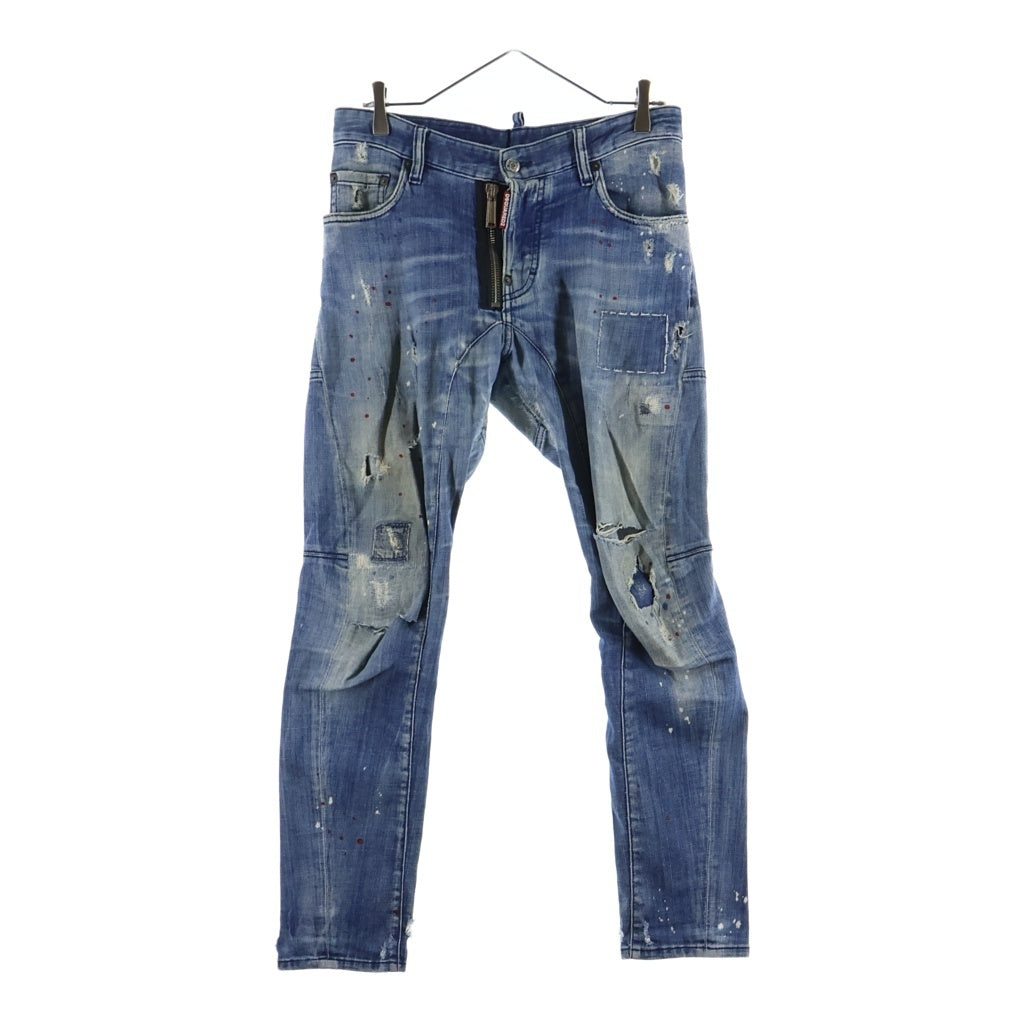 DSQUARED2(ディースクエアード) 18AW SKATER JEAN スケーター スキニー スプラッシュペイント リペアパッチワーク ダメージ デニムパンツ インディゴ