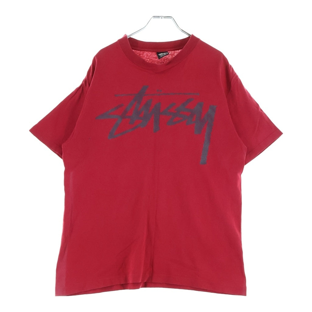 STUSSY(ステューシー) 80S VINTAGE OLD STOCK LOGO TEE ヴィンテージ USA製 黒タグ ストックロゴ フロントプリント クルーネックTシャツ 半袖 カットソー レッド