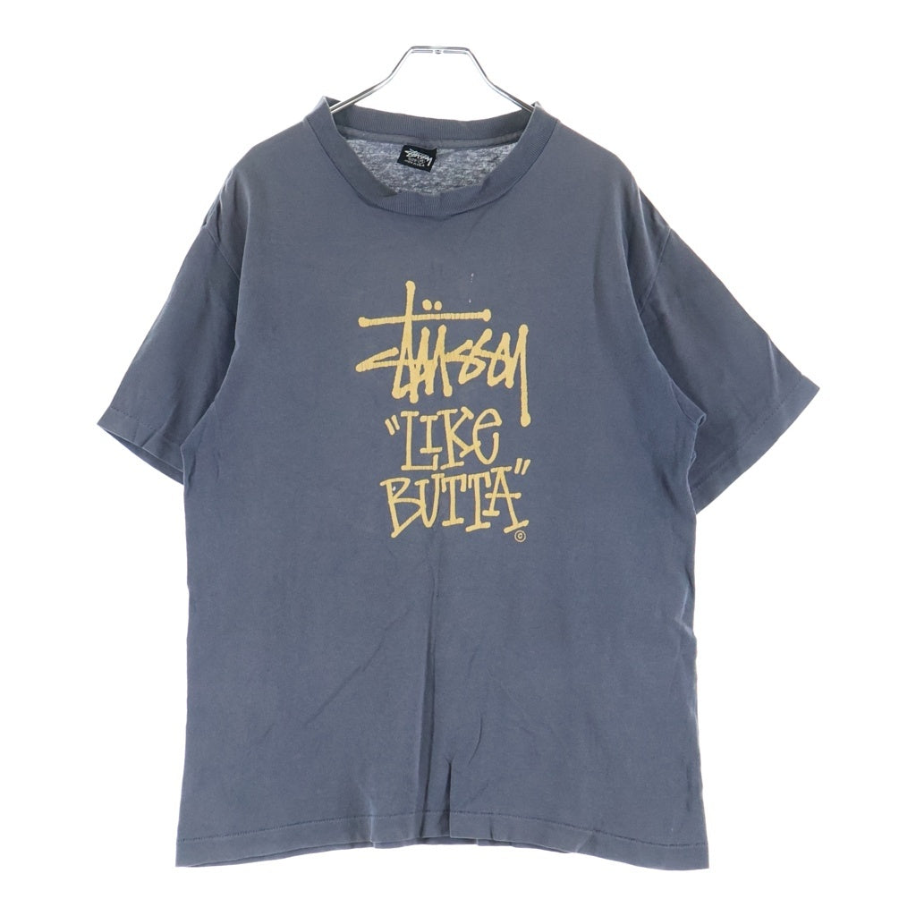STUSSY(ステューシー) 80S VINTAGE OLD LIKE BUTTA TEE ヴィンテージ USA製 黒タグ ライクブッタ 両面プリント クルーネックTシャツ 半袖 カットソー ネイビー
