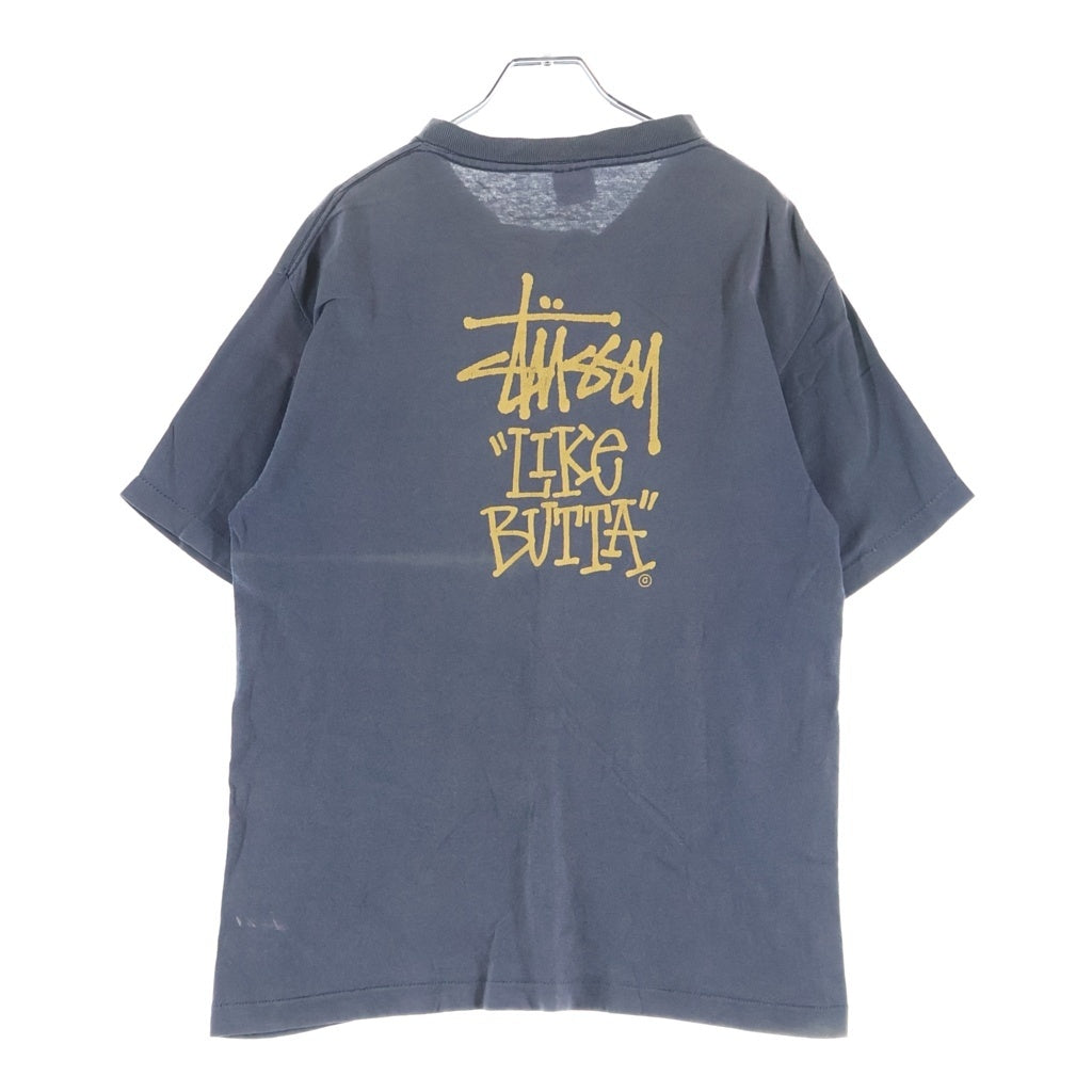 STUSSY(ステューシー) 80S VINTAGE OLD LIKE BUTTA TEE ヴィンテージ USA製 黒タグ ライクブッタ 両面プリント クルーネックTシャツ 半袖 カットソー ネイビー