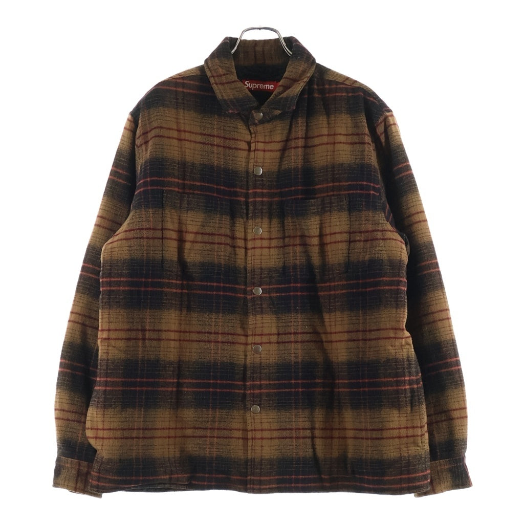 SUPREME(シュプリーム) 23AW Lined Flannel Snap Shirt ラインド フランネル バックロゴ刺繍 裏地ボア スナップ長袖シャツ ブラウン