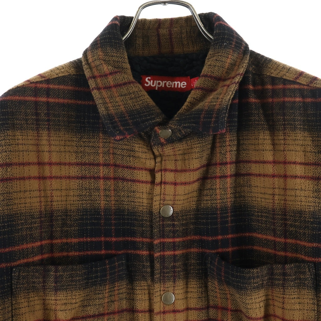SUPREME(シュプリーム) 23AW Lined Flannel Snap Shirt ラインド フランネル バックロゴ刺繍 裏地ボア スナップ長袖シャツ ブラウン