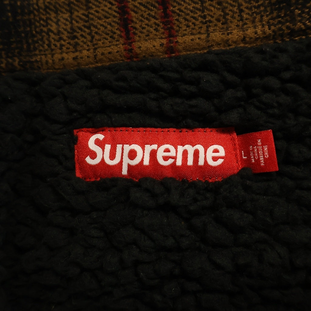 SUPREME(シュプリーム) 23AW Lined Flannel Snap Shirt ラインド フランネル バックロゴ刺繍 裏地ボア スナップ長袖シャツ ブラウン