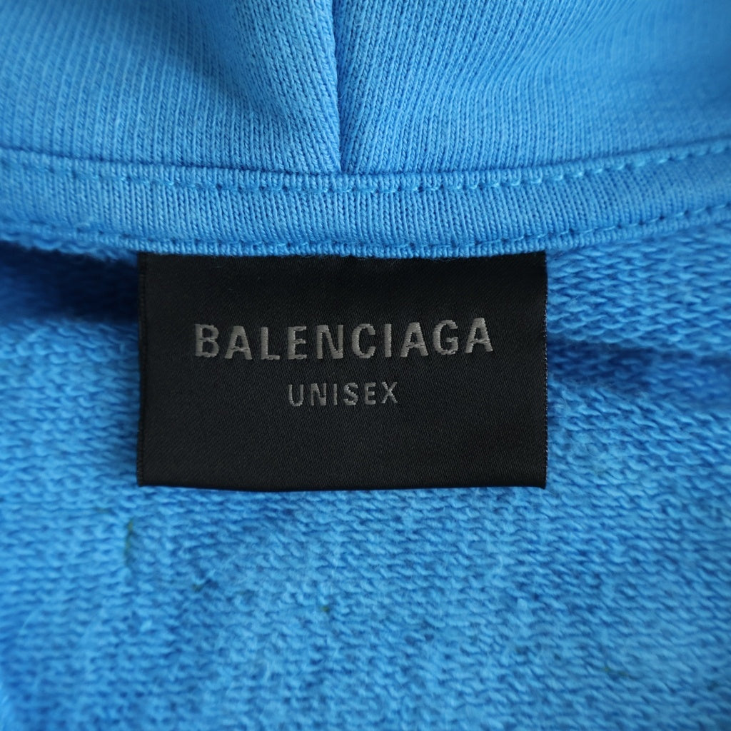 BALENCIAGA(バレンシアガ) 23SS MEDIUM FIT ZIP-UP HOODIE グラフィックペイントダメージ加工 スケータージップアップパーカー フーディー ブルー 744457 TOVA8