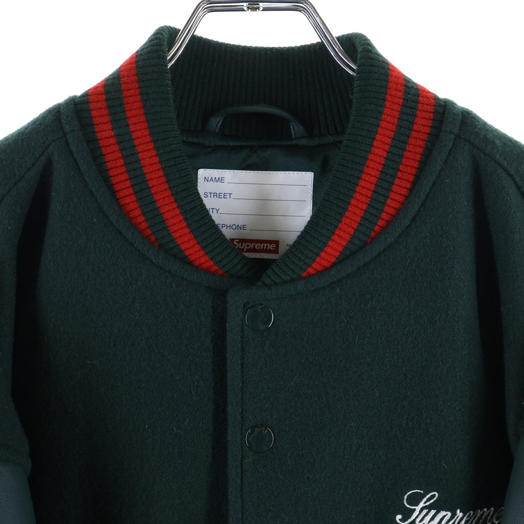 SUPREME(シュプリーム) 26SS Cross Varsity Jacket バックロゴ クロス アームレザー切替 バーシティジャケット ブルゾン グリーン