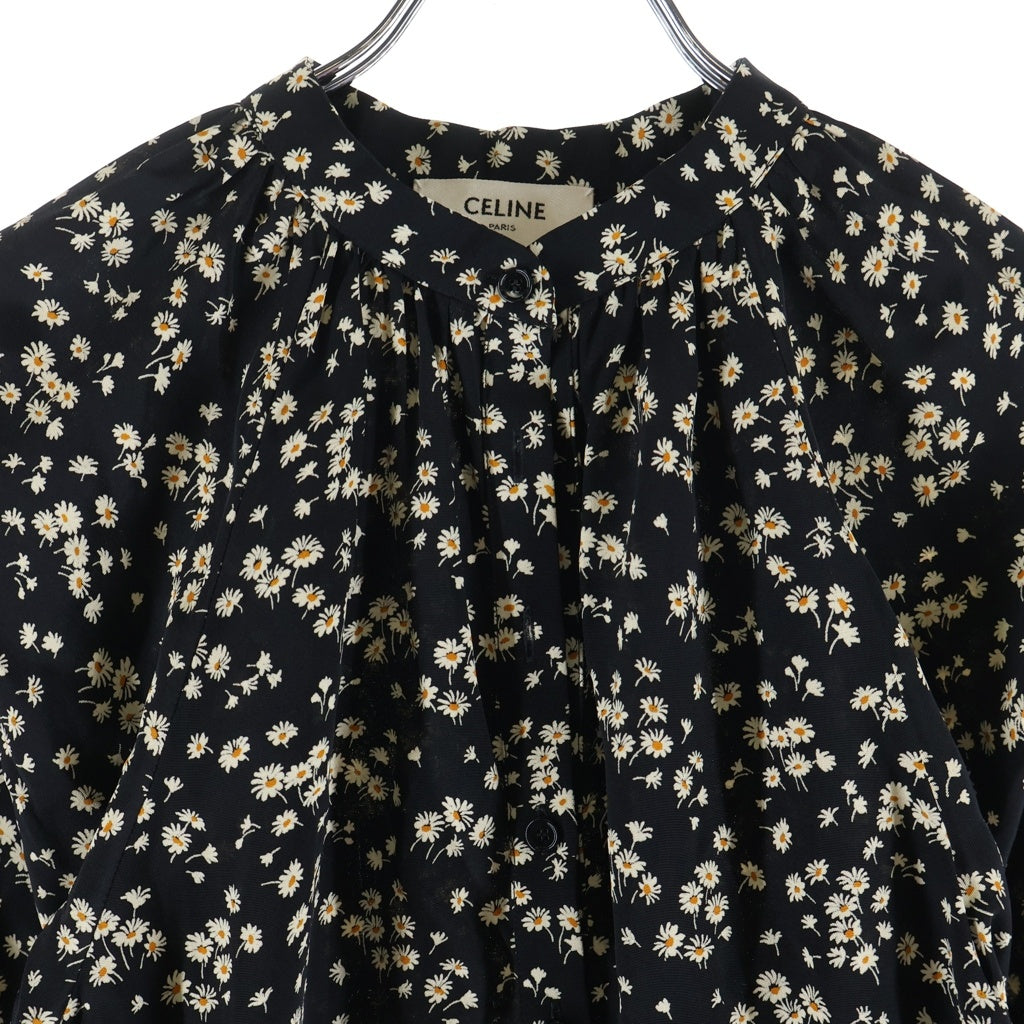 CELINE(セリーヌ) フォークボタン プラケット付 デイジー 花柄 レーヨン ロングワンピース レディース ブラック 2R091564D