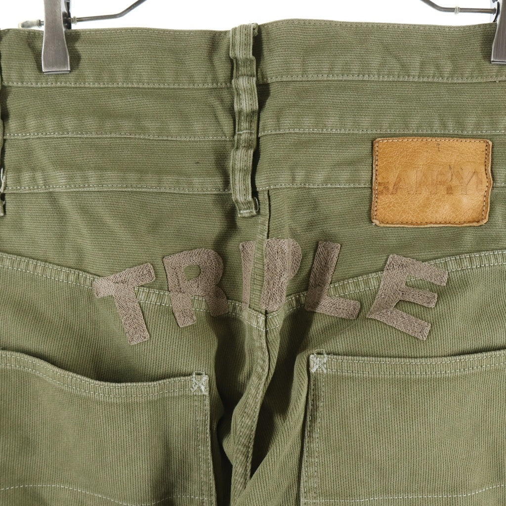 GANRYU(ガンリュウ) 13SS AD2012 トリプルウエスト バックエンブロイダリー サルエル ストレートパンツ カーキ EK-P015