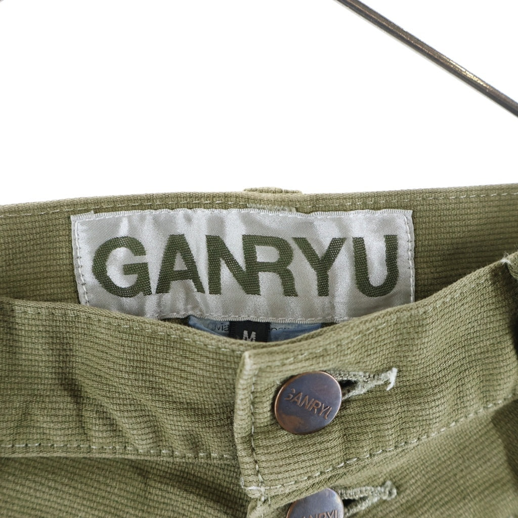 GANRYU(ガンリュウ) 13SS AD2012 トリプルウエスト バックエンブロイダリー サルエル ストレートパンツ カーキ EK-P015