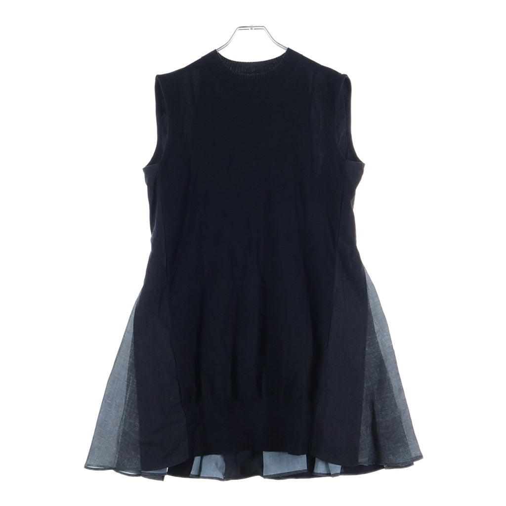 Sacai(サカイ) 26SS Denim x Knit Dress デニム ニット 切り替え ノースリーブドレス ワンピース ブラック レディース 26-08472