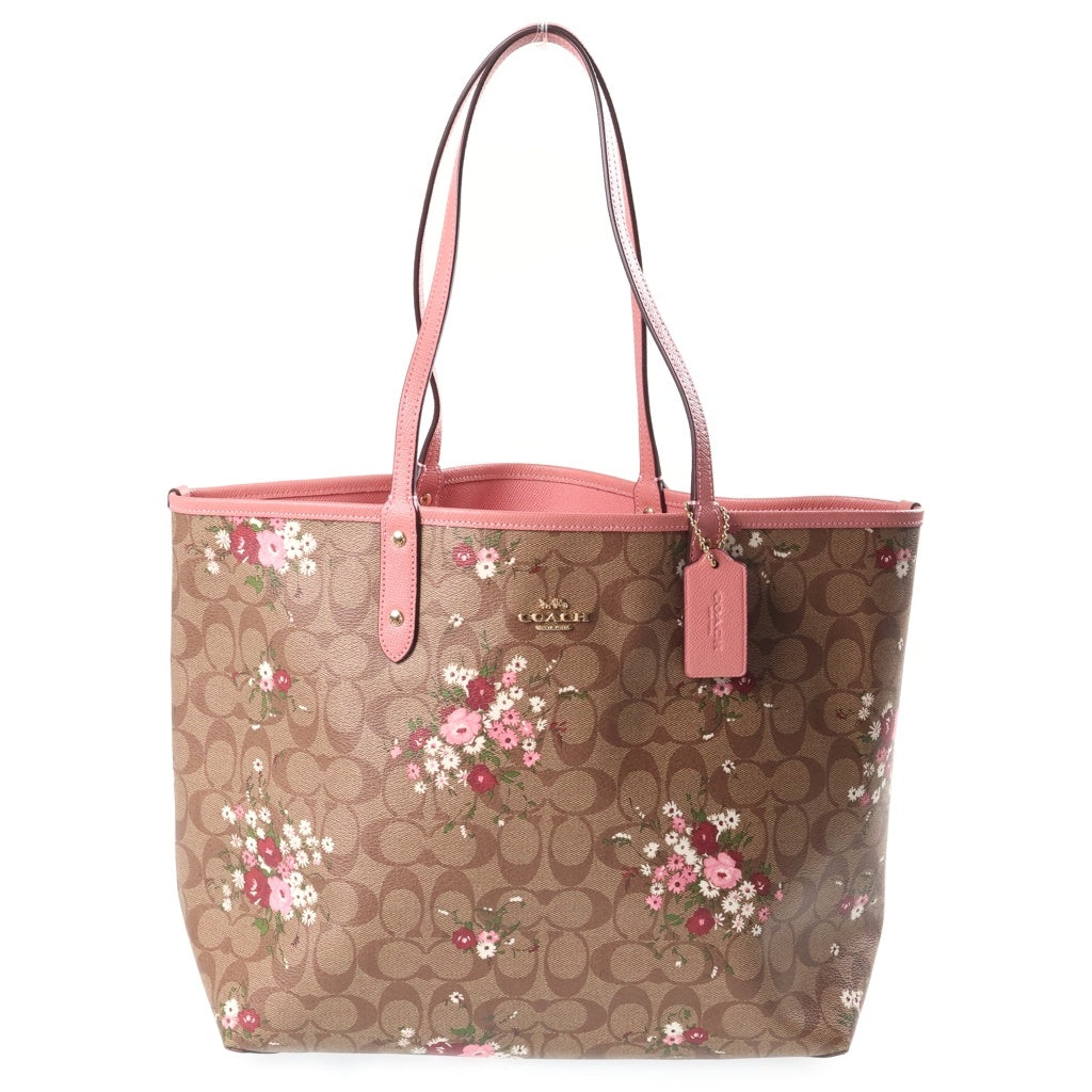 COACH(コーチ) シグネチャー フローラルプリント リバーシブル PVCレザー トートバッグ ブラウン/ピンク F29547 レディース