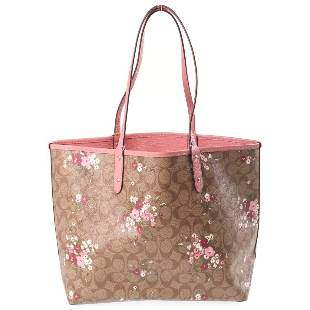 COACH(コーチ) シグネチャー フローラルプリント リバーシブル PVCレザー トートバッグ ブラウン/ピンク F29547 レディース
