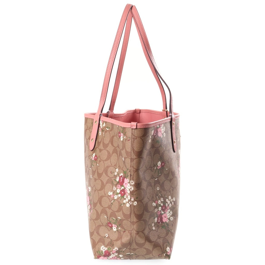COACH(コーチ) シグネチャー フローラルプリント リバーシブル PVCレザー トートバッグ ブラウン/ピンク F29547 レディース