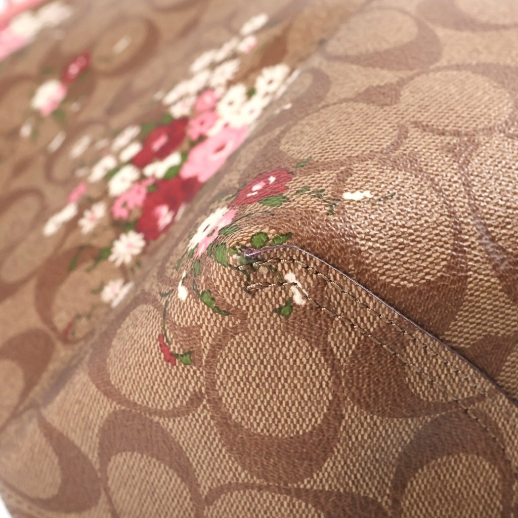 COACH(コーチ) シグネチャー フローラルプリント リバーシブル PVCレザー トートバッグ ブラウン/ピンク F29547 レディース
