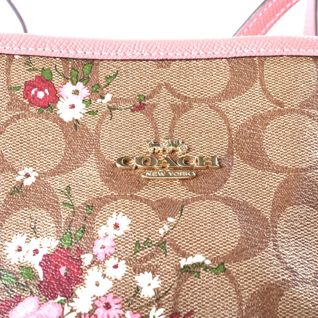 COACH(コーチ) シグネチャー フローラルプリント リバーシブル PVCレザー トートバッグ ブラウン/ピンク F29547 レディース