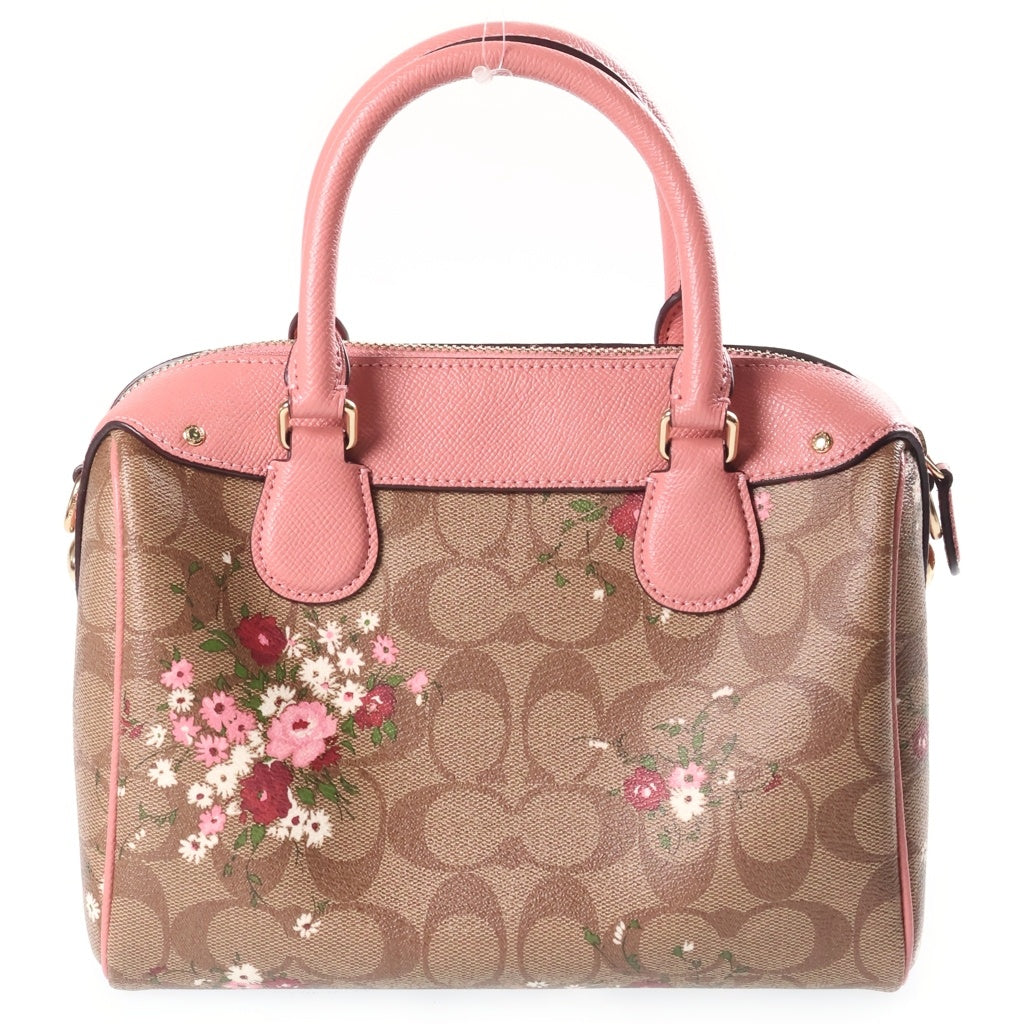COACH(コーチ) シグネチャー フローラルプリント PVCレザー 2WAY ショルダー ミニボストンハンドバッグ ブラウン/ピンク F29631 レディース