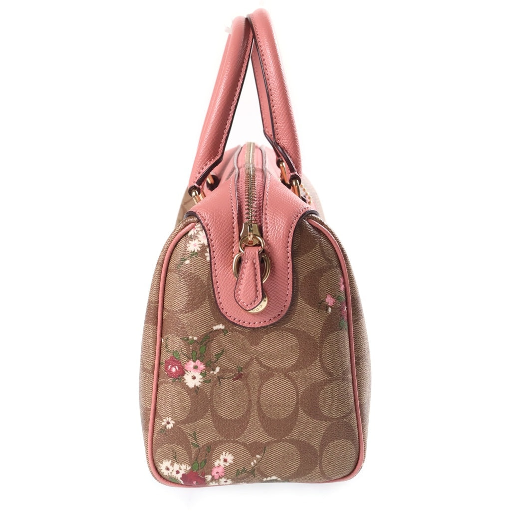 COACH(コーチ) シグネチャー フローラルプリント PVCレザー 2WAY ショルダー ミニボストンハンドバッグ ブラウン/ピンク F29631 レディース