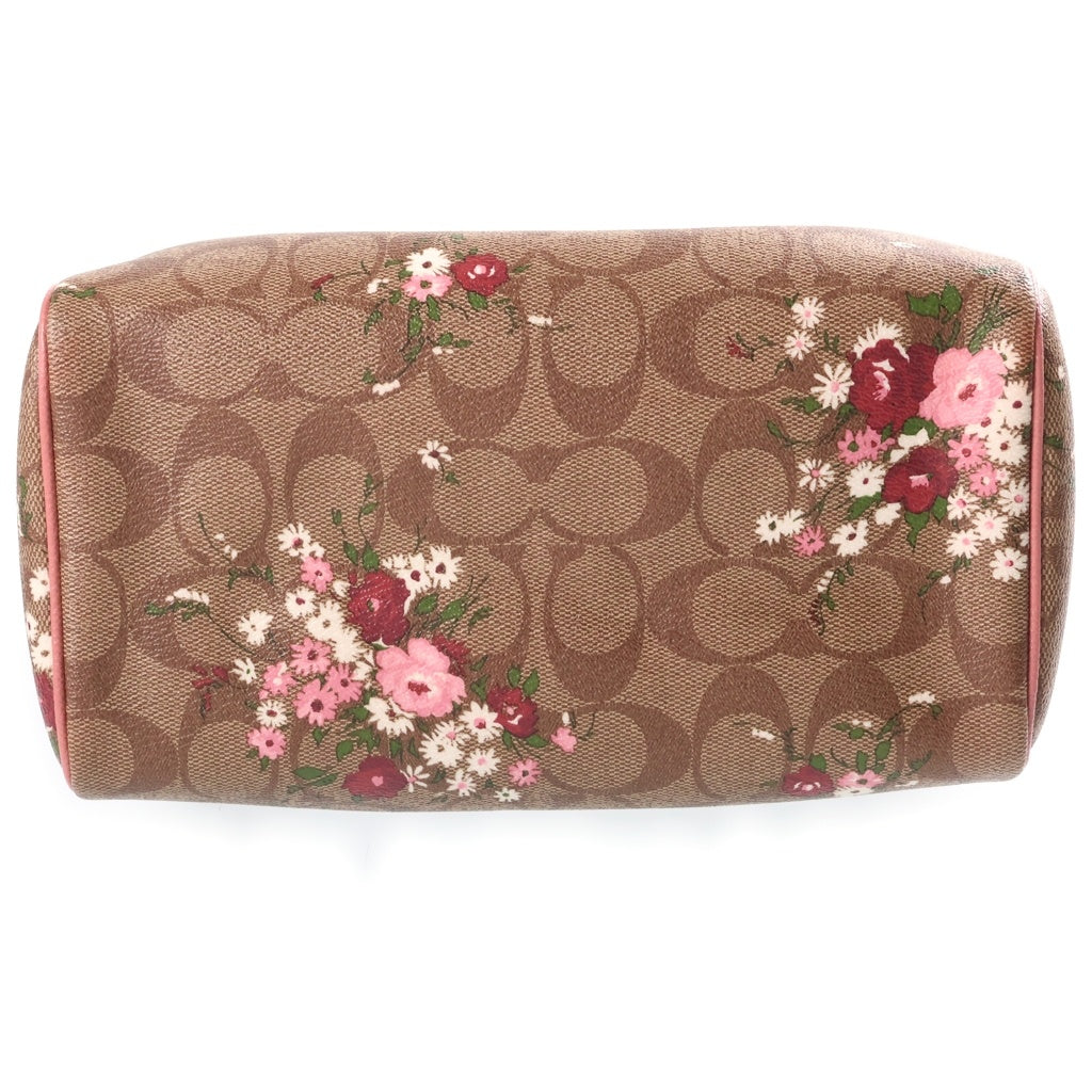 COACH(コーチ) シグネチャー フローラルプリント PVCレザー 2WAY ショルダー ミニボストンハンドバッグ ブラウン/ピンク F29631 レディース
