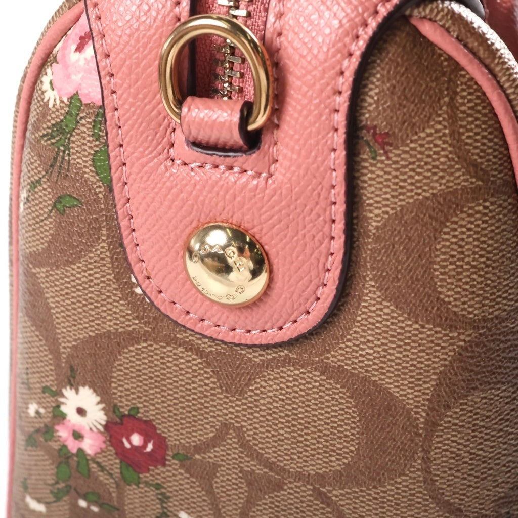 COACH(コーチ) シグネチャー フローラルプリント PVCレザー 2WAY ショルダー ミニボストンハンドバッグ ブラウン/ピンク F29631 レディース