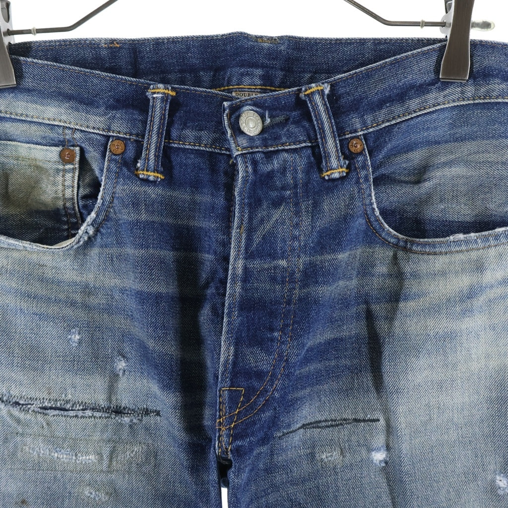 RRL(ダブルアールエル) ダメージ加工 スリムフィット ボタンフライ デニムパンツ インディゴ 782504838029