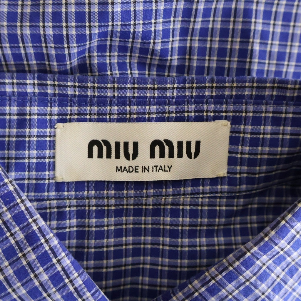 miumiu(ミュウミュウ) 24SS ロゴエンブロイダリー チェックロングスリーブシャツ ブルー MK1842 S000 142K