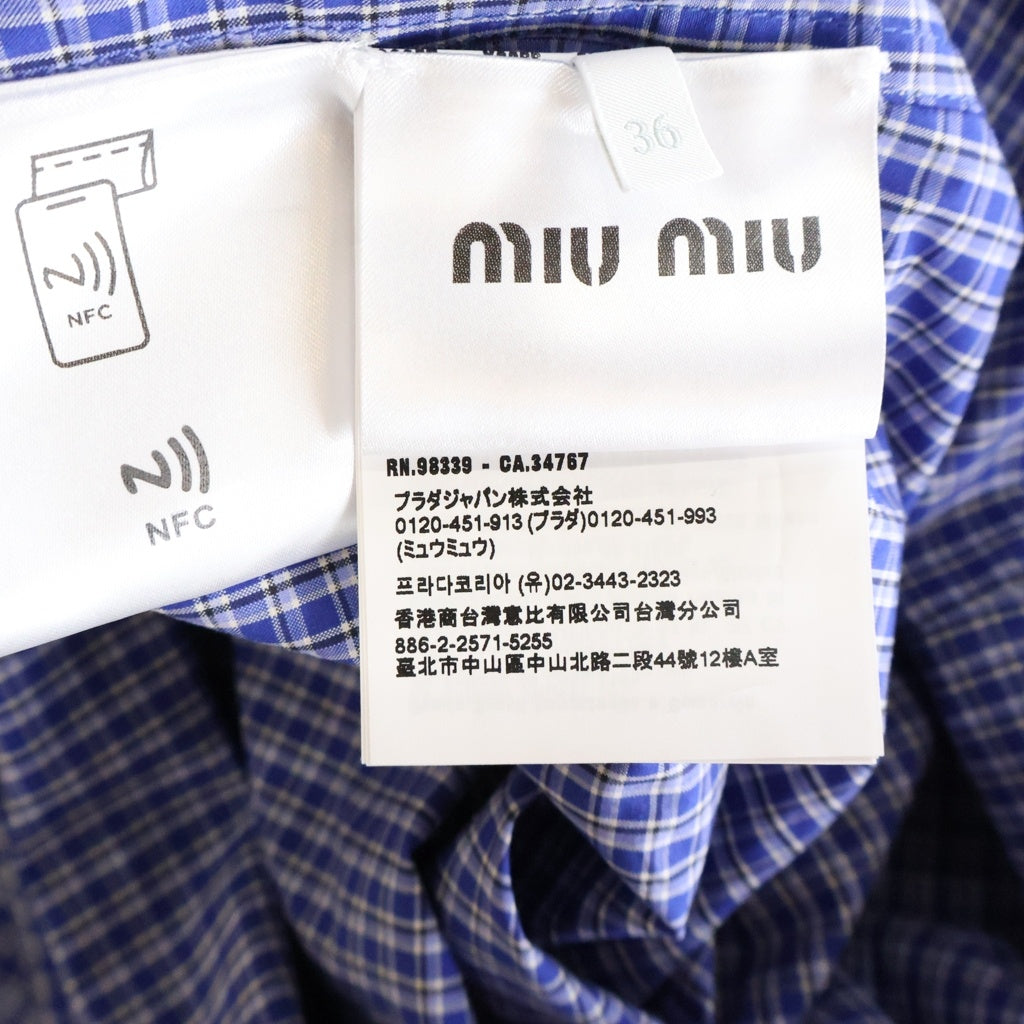 miumiu(ミュウミュウ) 24SS ロゴエンブロイダリー チェックロングスリーブシャツ ブルー MK1842 S000 142K