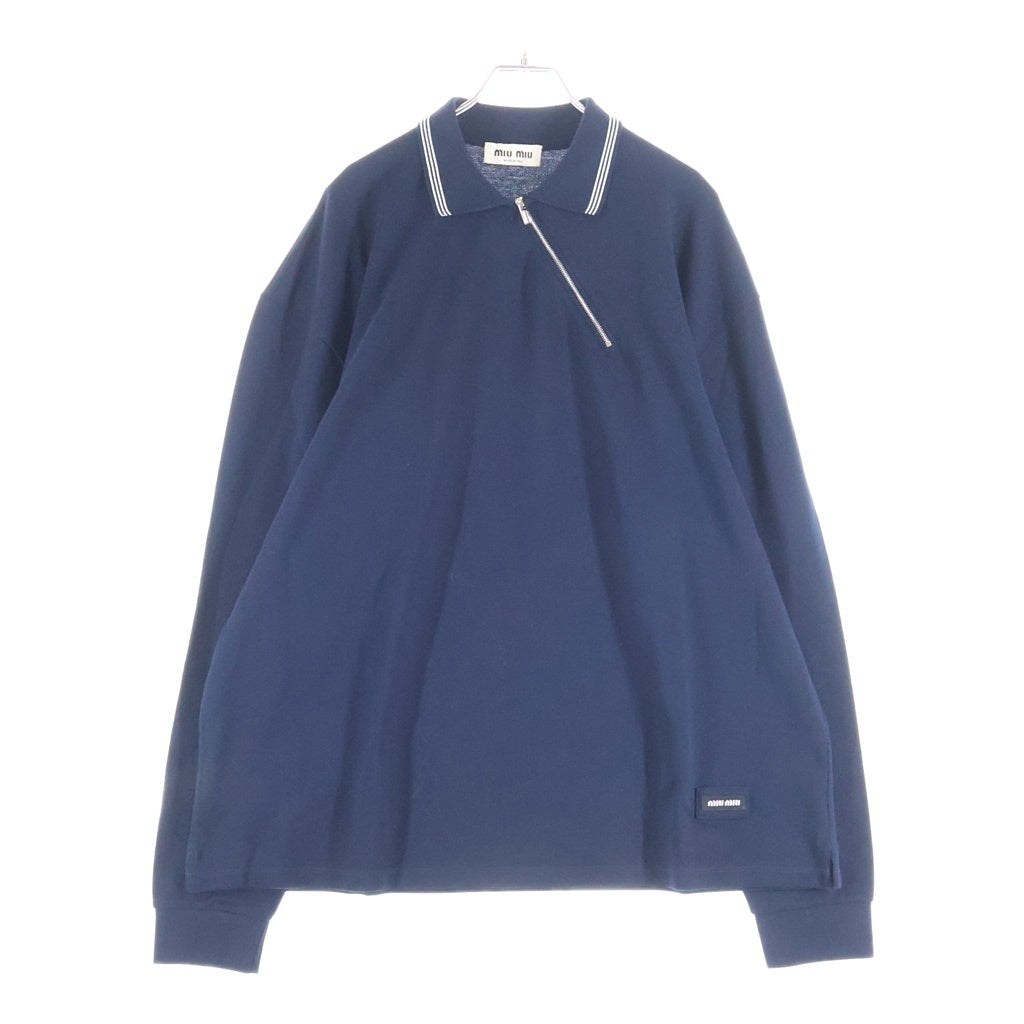 miumiu(ミュウミュウ) HARF-ZIP POLO SHIRT ハーフジップ コットン 長袖ポロシャツ ネイビー RFID MJLA20 S000 18ZW