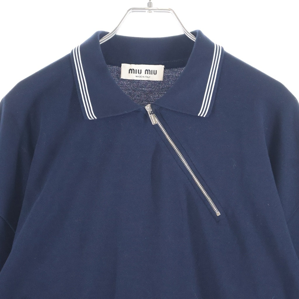 miumiu(ミュウミュウ) HARF-ZIP POLO SHIRT ハーフジップ コットン 長袖ポロシャツ ネイビー RFID MJLA20 S000 18ZW