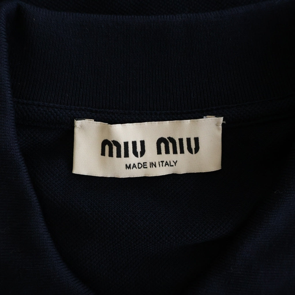 miumiu(ミュウミュウ) HARF-ZIP POLO SHIRT ハーフジップ コットン 長袖ポロシャツ ネイビー RFID MJLA20 S000 18ZW