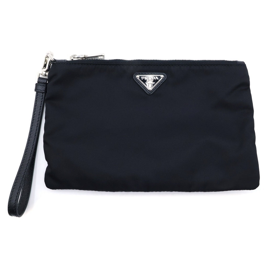 PRADA(プラダ) RE-NYLON SAFFIANO LEATHER POUCH リナイロン サフィアーノレザートリム ポーチ クラッチバッグ ブラック 2NH006 レディース