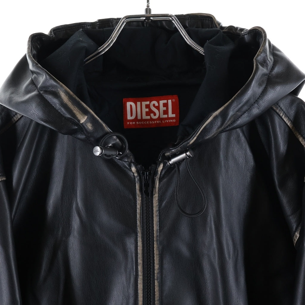 DIESEL(ディーゼル) G-LARY フェイクレザー フーデッドコート ジャケット ブラック A16287