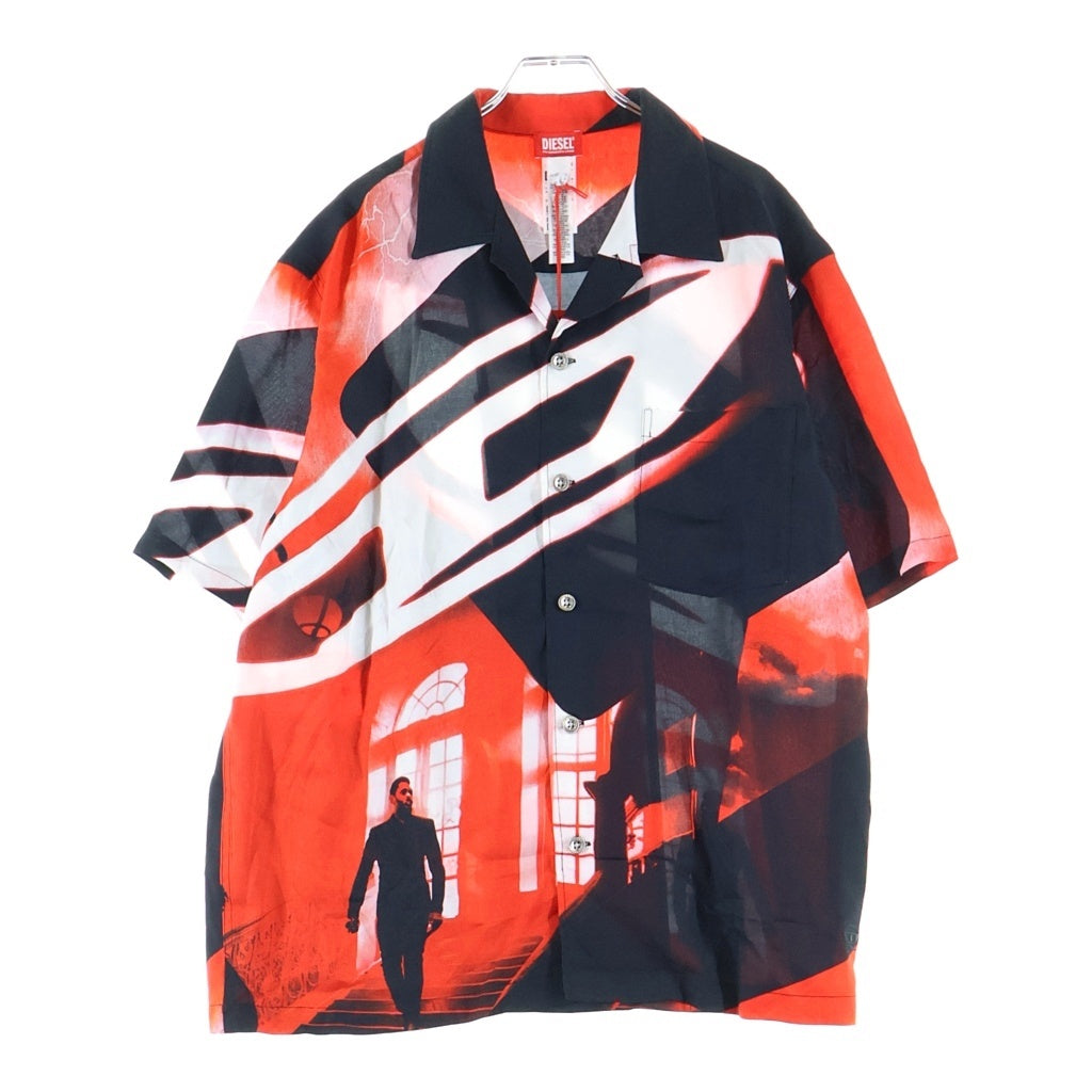DIESEL(ディーゼル) BMOWT-ADRIAN SHIRT 総柄 レーヨン オープンカラー半袖シャツ レッド A13169
