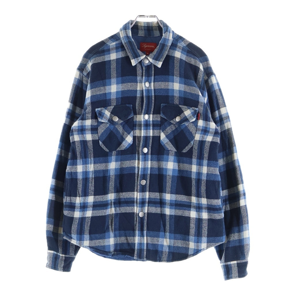 SUPREME(シュプリーム) 17AW Quilted Arc Logo Flannel Shirt キルテッド アーチロゴ フランネルチェックシャツ ブルー